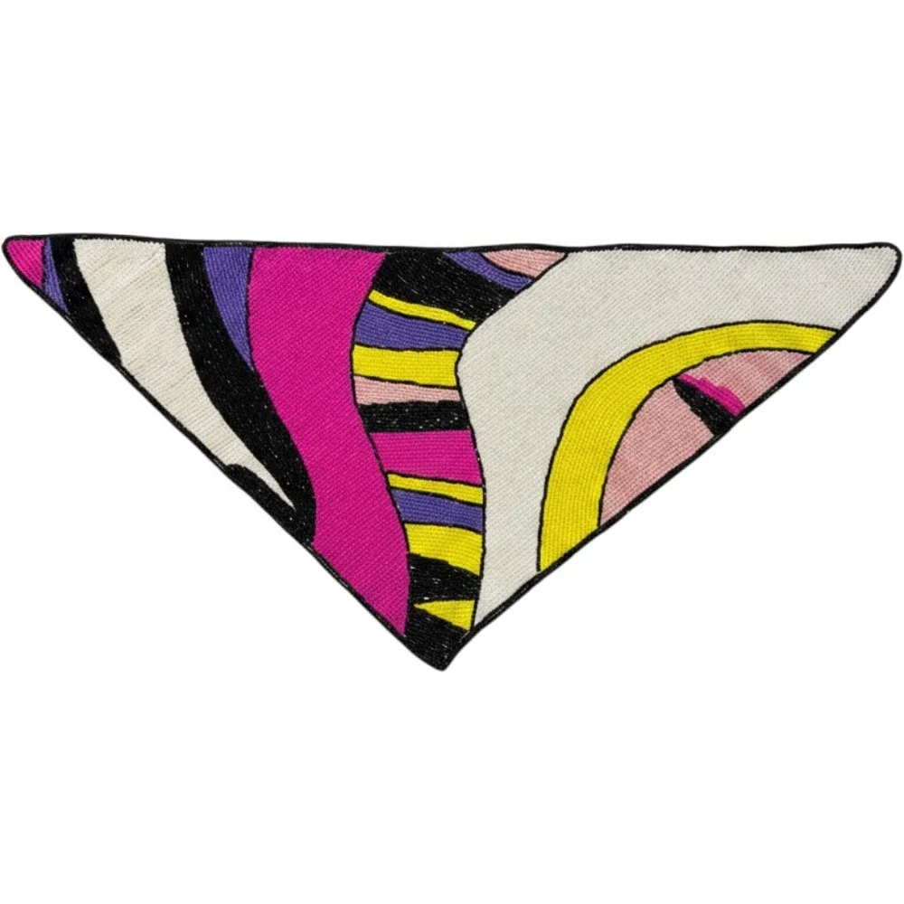 Vintage Beaded Triangle Scarf Necklace Abstract Pop Art Bandana Statement Pink